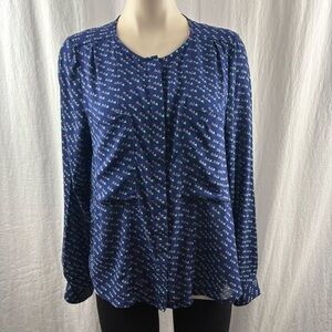 Anthropologie Maeve Clara button-down blouse in navy blue with a bird pattern 8